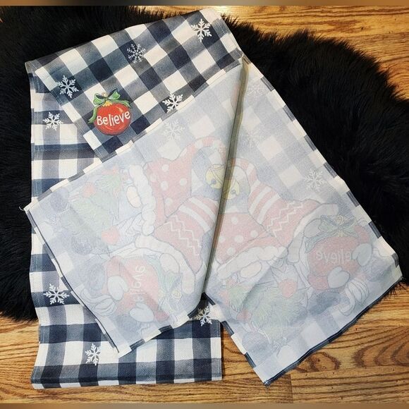 Charcoal Gray Buffalo Plaid Gnome Christmas Tree Table Runner 13x120 - Picture 5 of 6